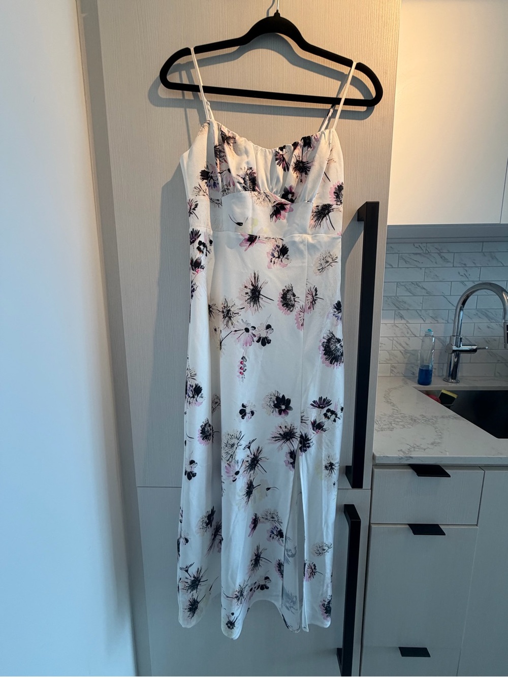 Dynamite White Maxi Dress with Black & Pink Floral Print